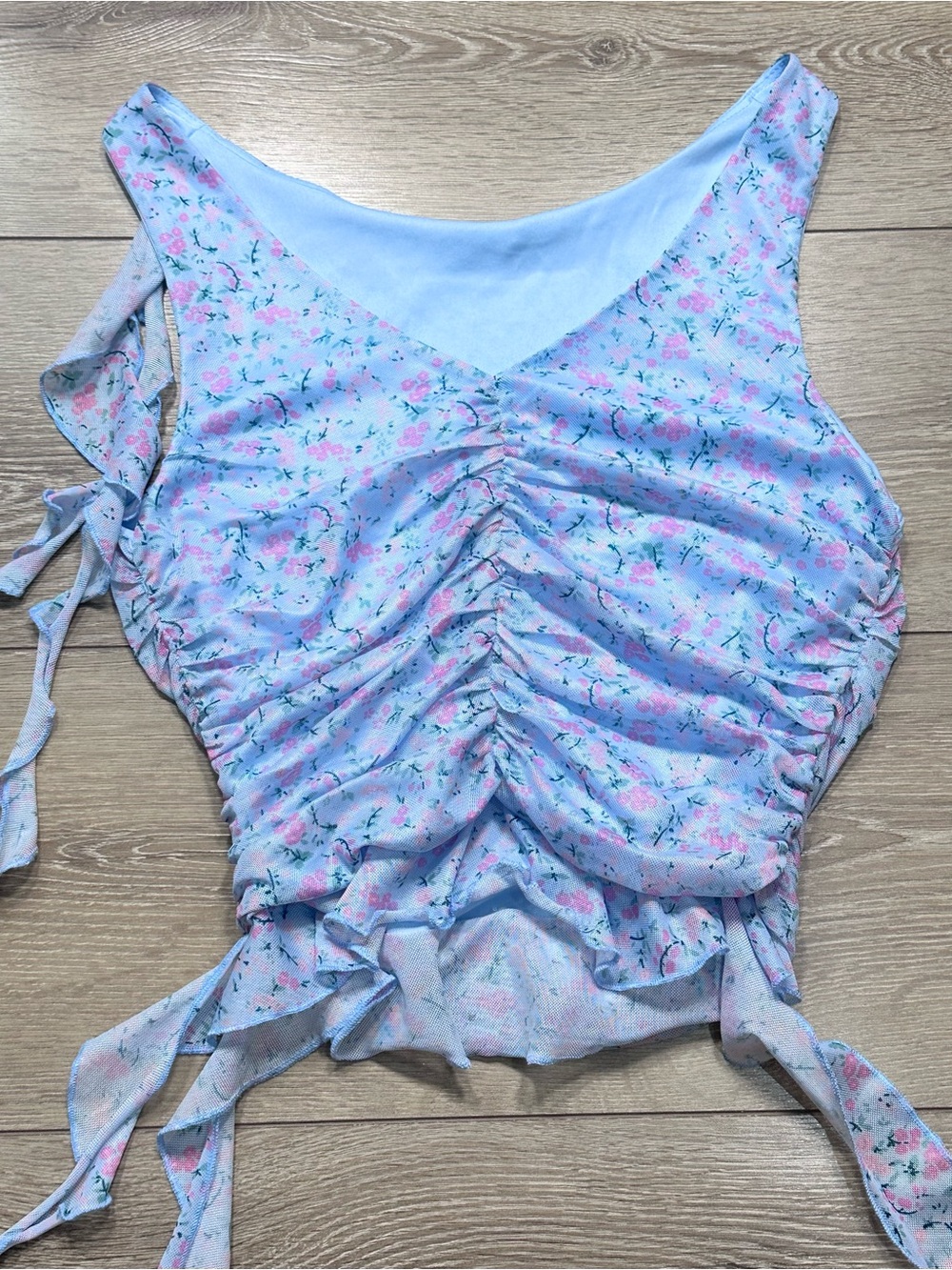 Lush Mesh Ditsy Floral Ruched Tank Top Ruffled - Picture 14 of 14